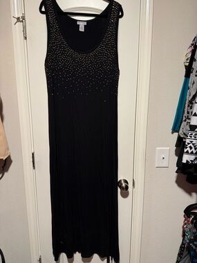 Catherines Black Maxi Dress with Gold Stud Accents